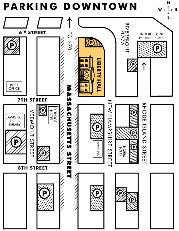 Parking Map near Liberty Hall downtown Lawrence, Kansas